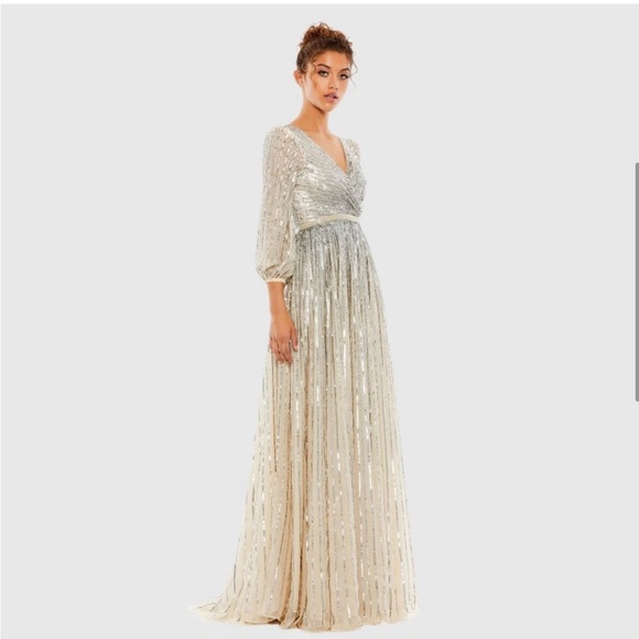 Mac Duggal Dresses & Skirts - Mac Duggal Cream and Silver Sequin Embellished Wrap Gown sz 8